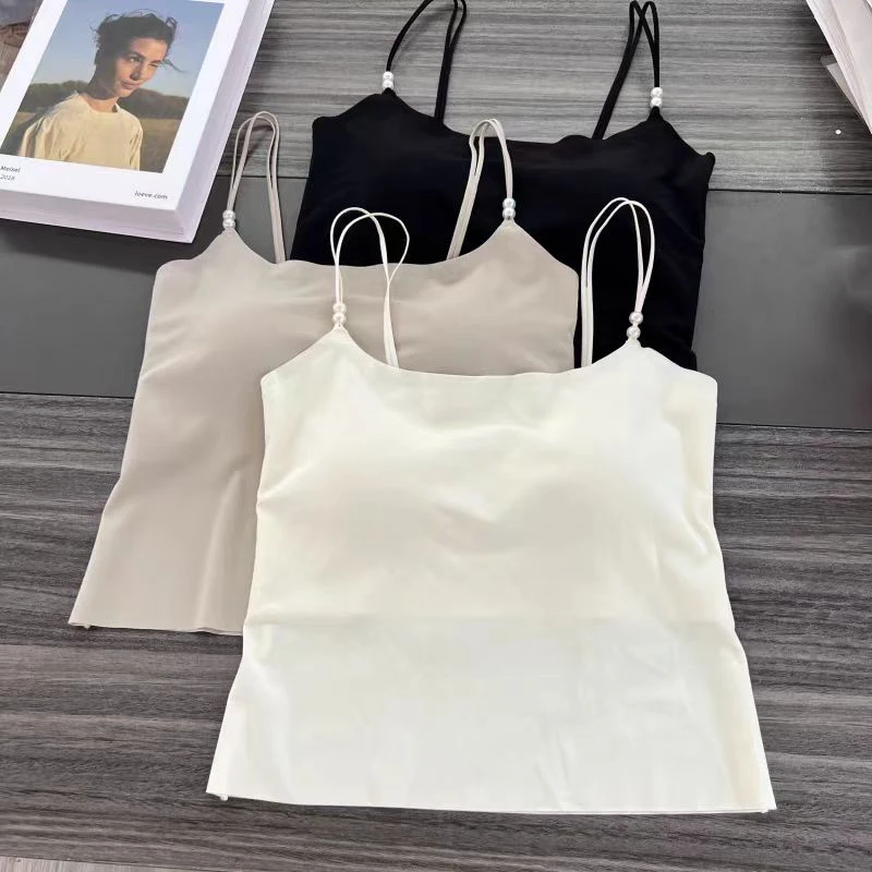 山茶花香氛凉感夏季超薄珍珠美背吊带背心外穿内搭