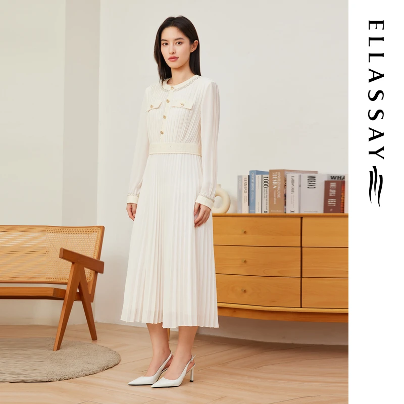 ELLASSAY歌力思25新款欧若假日风花纱中长款连衣裙EWU361Y01600