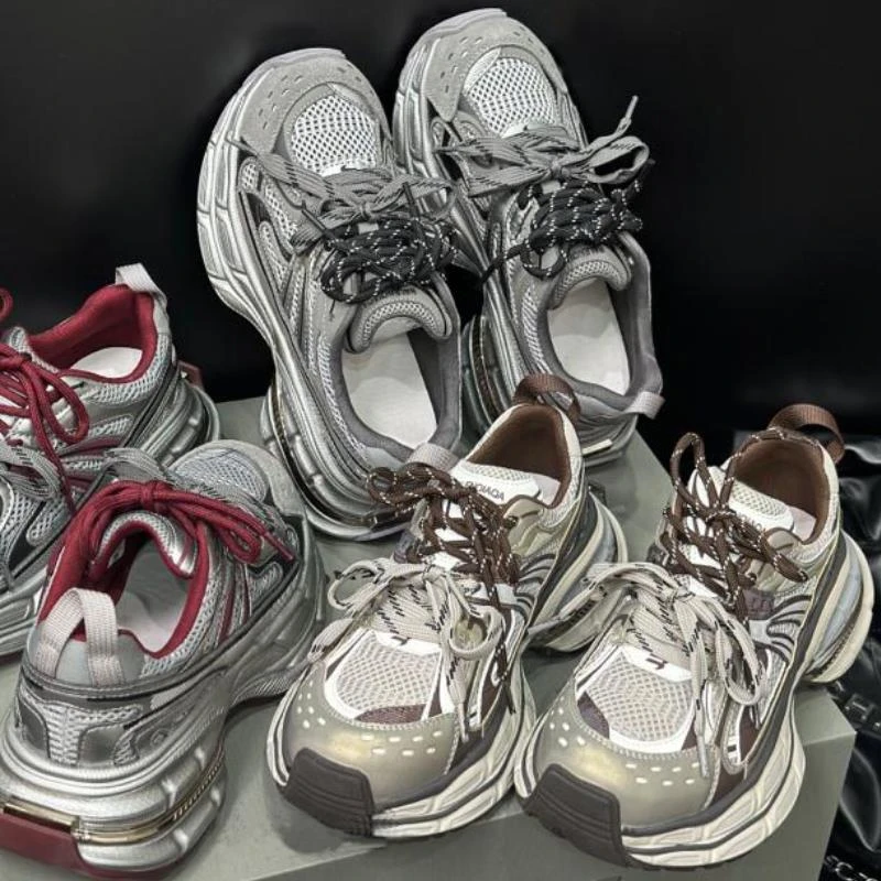 双鞋带老爹鞋女春秋新款复古厚底轻便炸街运动休闲鞋