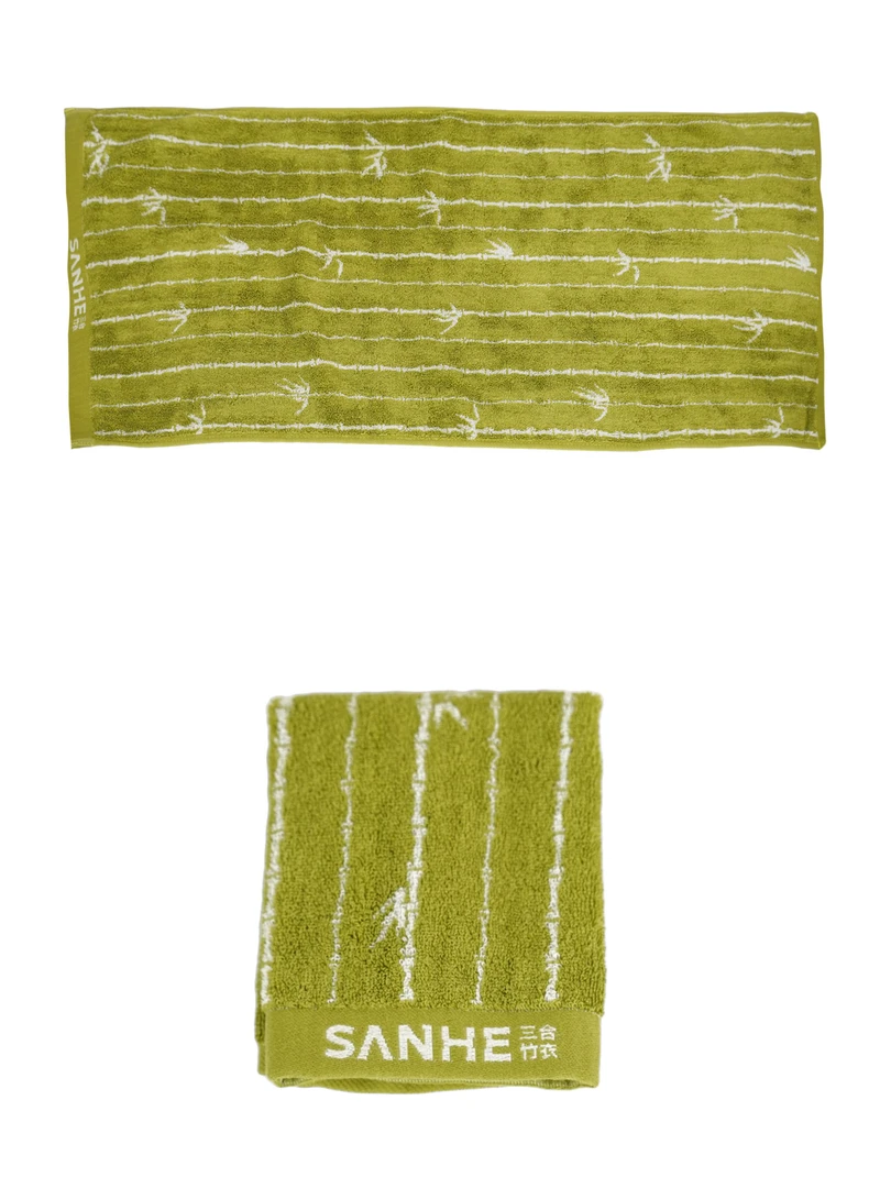 【三合竹衣】喜竹竹梦大面巾酒店双面毛巾纤维条纹绿色家用➕大方巾