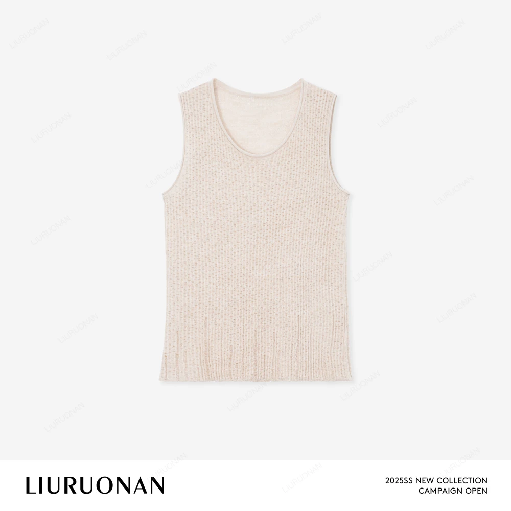 LIURUONAN 25SS【蒲苇背心】薄款无袖u领坑条纹春夏新款针织上衣女