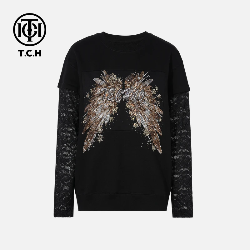 TCH私服烫钻秋季时尚休闲慵懒风气质卫衣女T75C11B1003轻奢tch