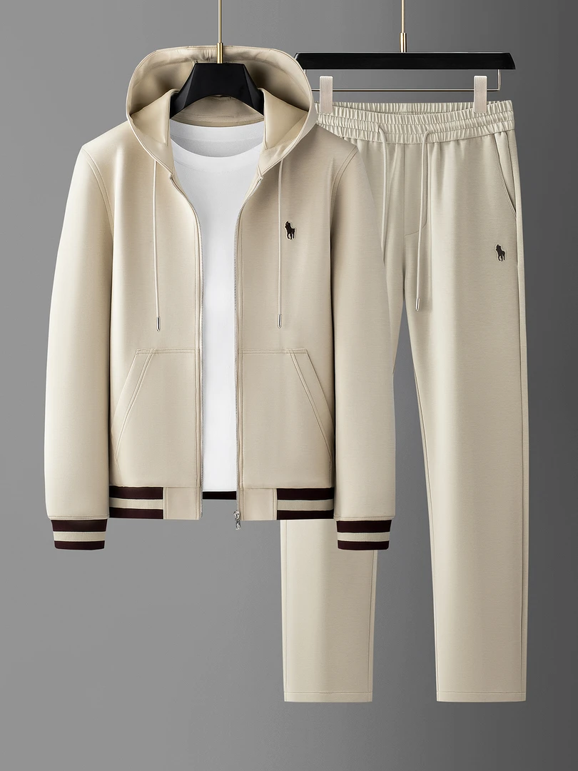 秋季简约老钱风面膜空气层莫代尔两件套男士连帽开衫秀安运动套装