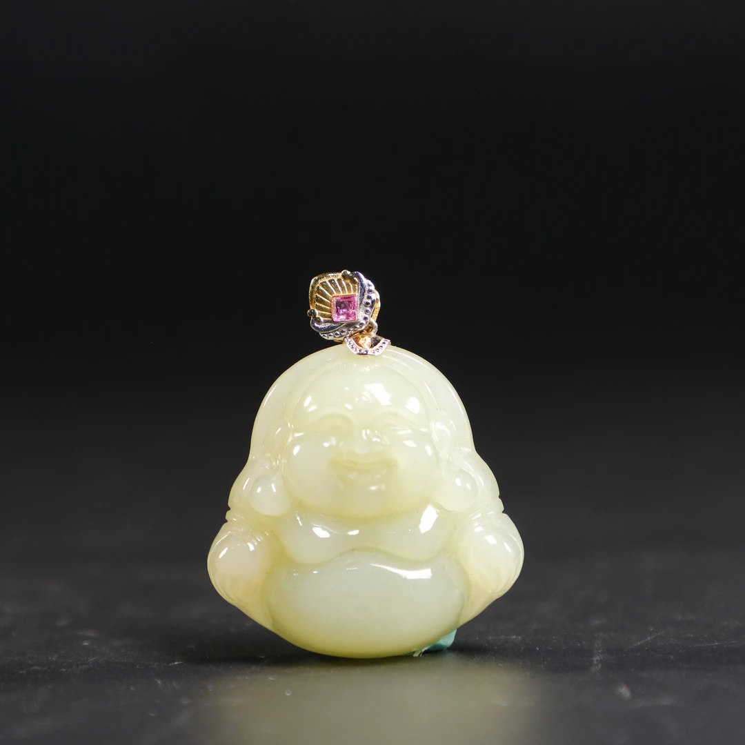lot8807 和田玉黄口弥勒佛挂坠/云南典藏