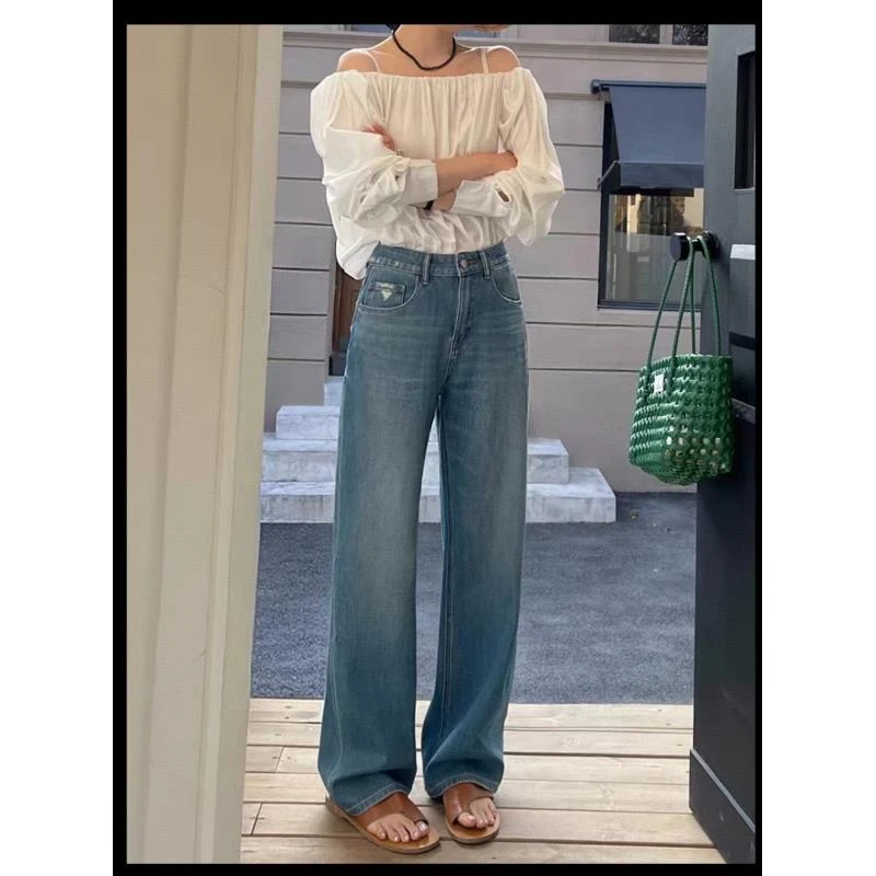 KK 83389淡绿标森调系列四面弹窄版阔腿牛仔裤~