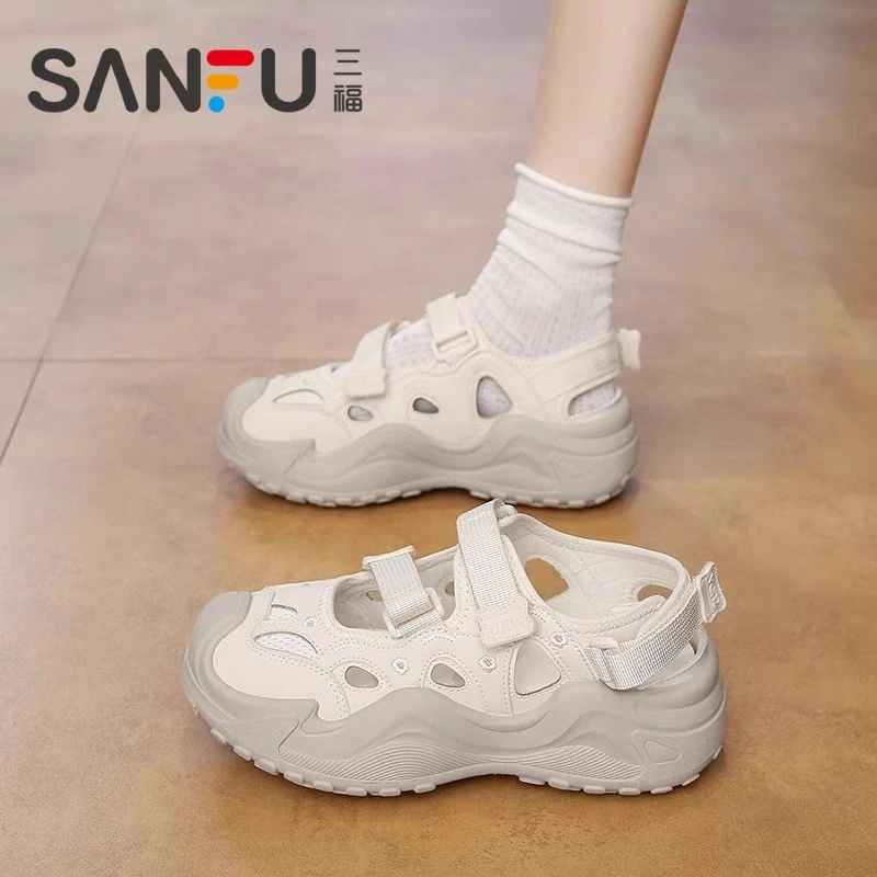 三福包头凉鞋女洞洞鞋2025新款夏镂空透气运动女鞋外穿户外登山鞋