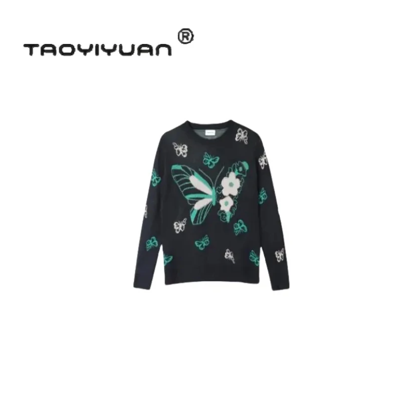 【宠粉专属】重工镶钻蝴蝶针织衫上衣宽松显瘦毛衣潮长袖套头圆领