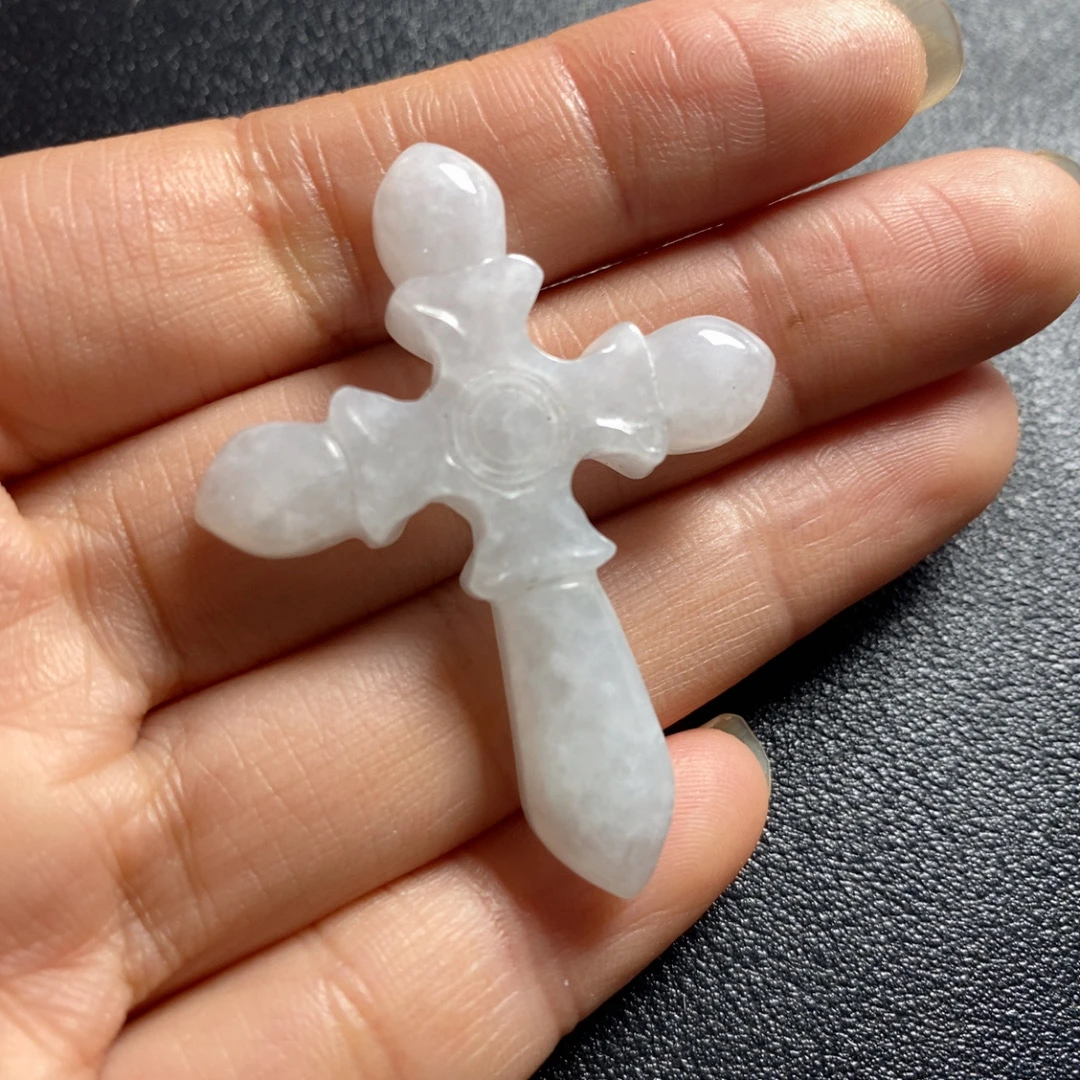 天然A货翡翠十字架吊坠男女款百搭简约