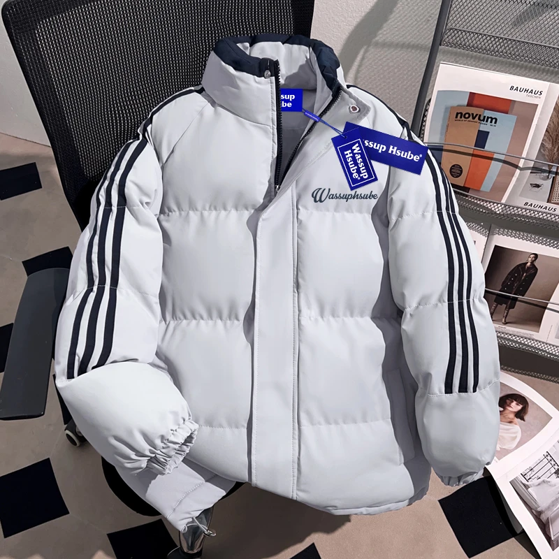 WASSUP HSUBE美式潮牌三条杠立领面包服男士重磅慵懒宽松外套棉服