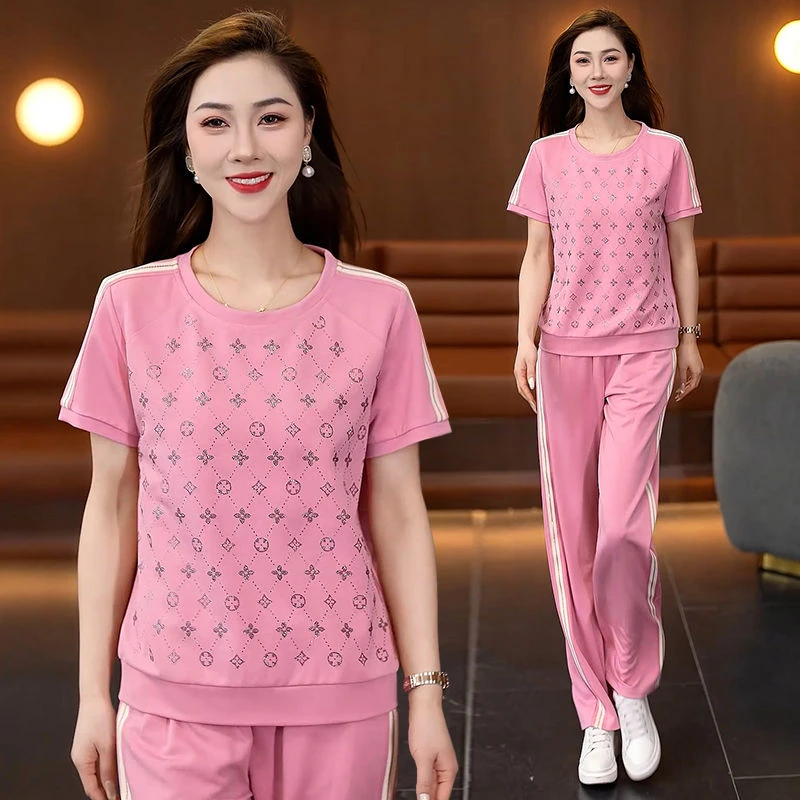 休闲运动套装女夏季2025新款时尚洋气圆领宽松显瘦穿搭一整套薄款