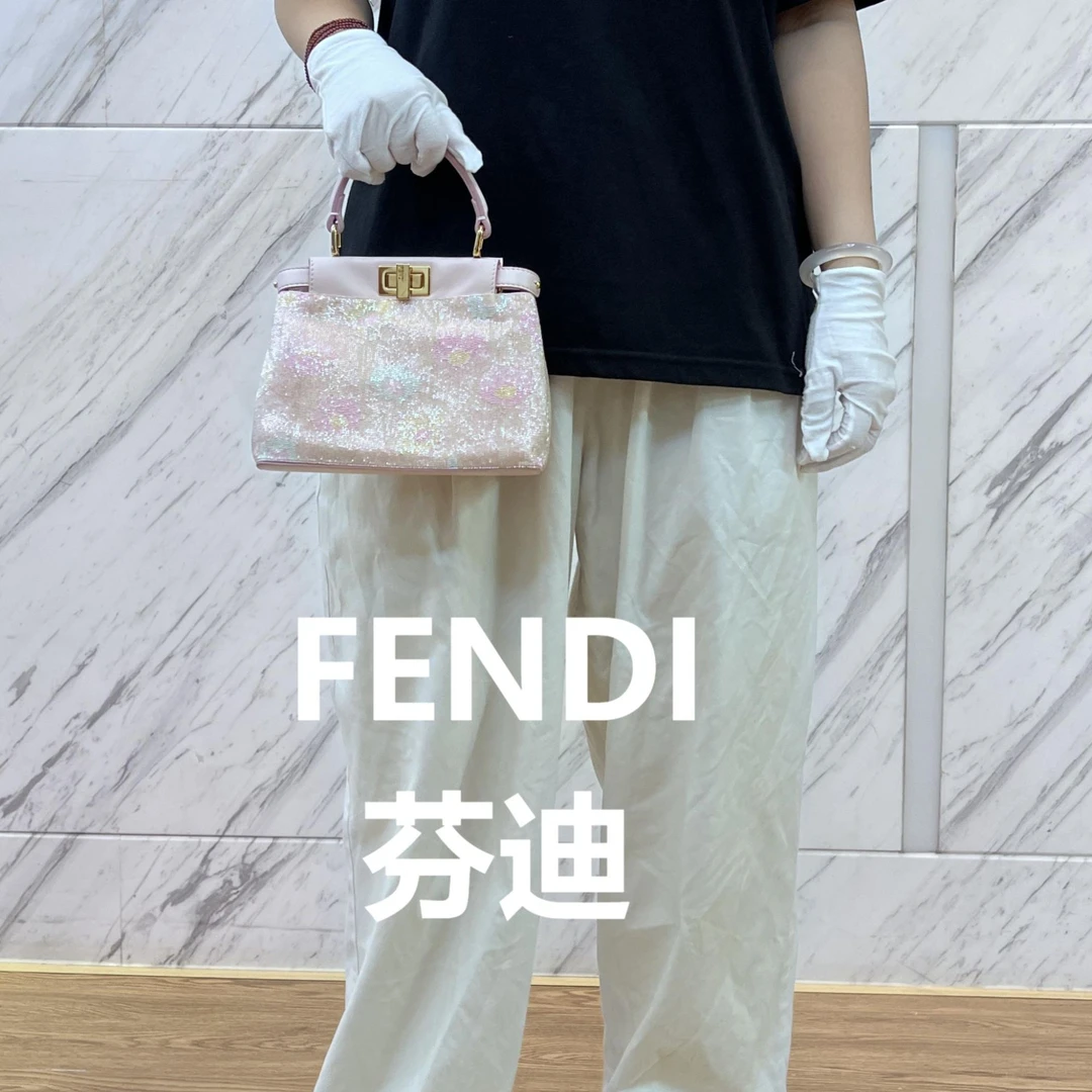 95新 FENDI/芬迪 粉色水钻手提斜挎包/甜甜精选/53488