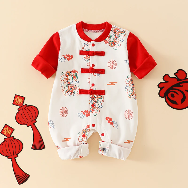 宝宝连体衣纯棉国风哈衣2025新款婴儿衣服长袖爬服外出服过年新衣