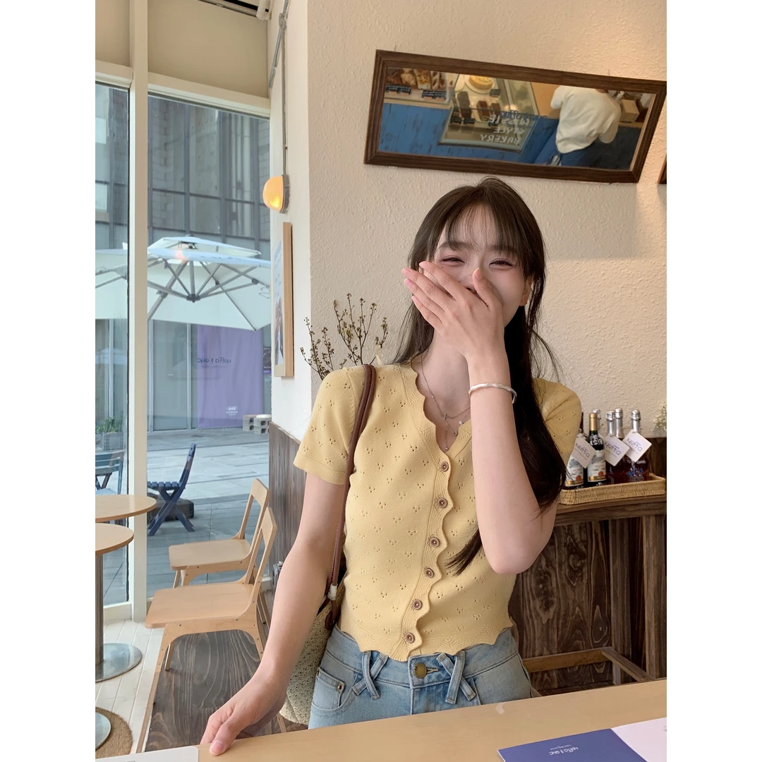 【福利清仓NO退NO换】切糕自制小个子夏季针织纯欲多巴胺小众T恤