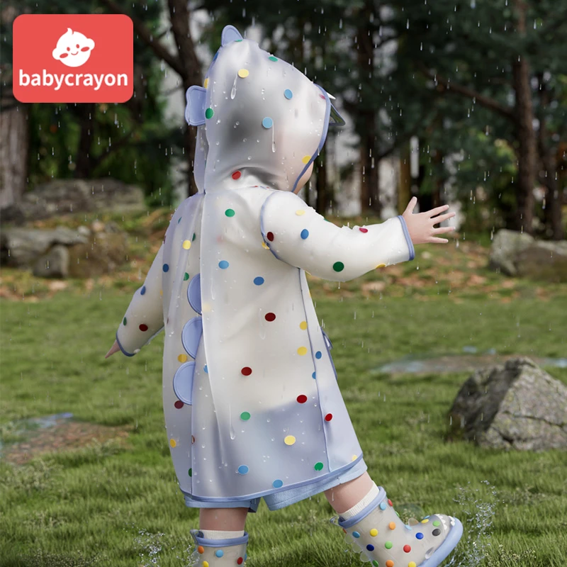 babycrayon透明彩虹豆儿童雨衣2025新款轻便幼儿园男女童雨披宝宝