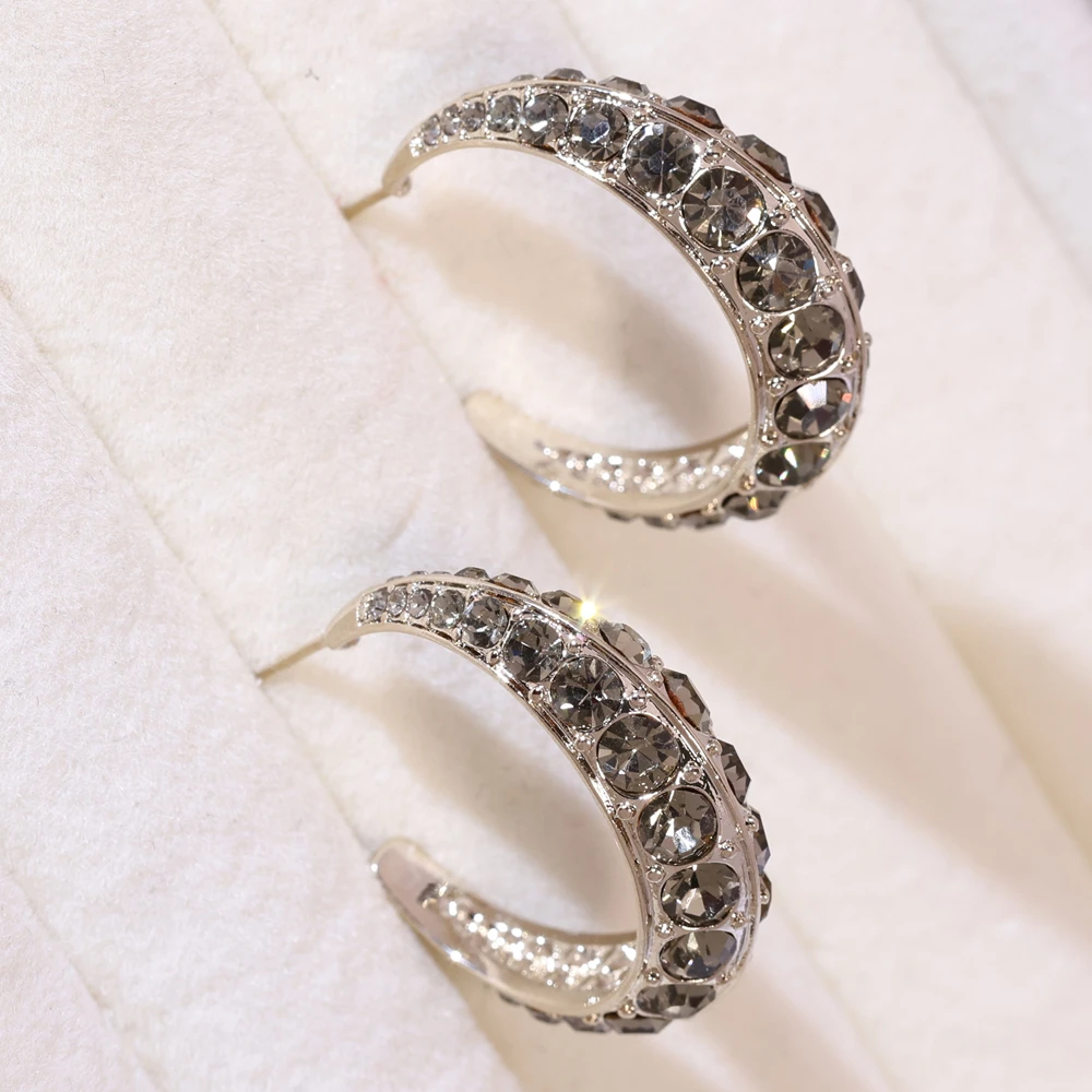 铜合金合成锆石耳饰 日韩耳环百搭闪亮半圈镶钻-216