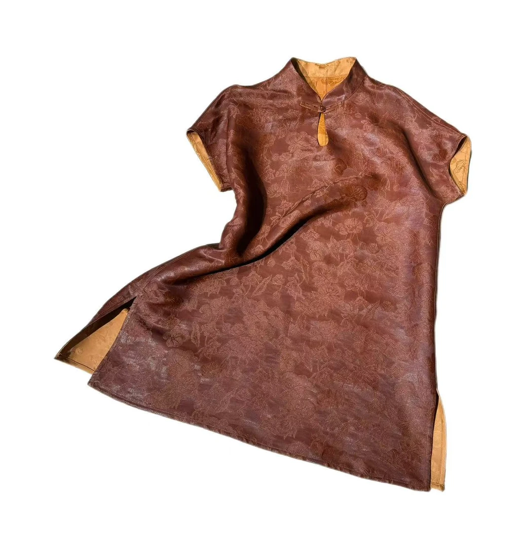 【荷塘月色】红云纱皮子42姆米紫檀色休闲百搭上衣