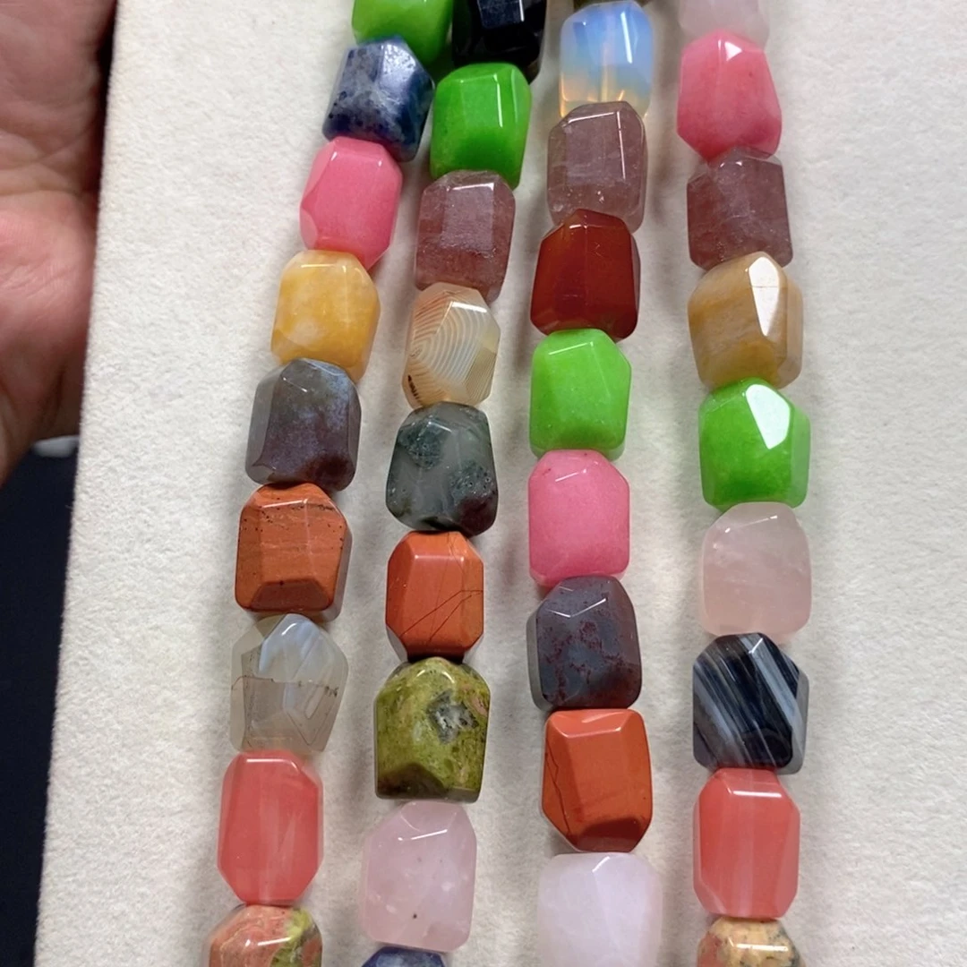 玛瑙/玉髓合金珠宝半成品八角切桶珠一条13颗卡13mm