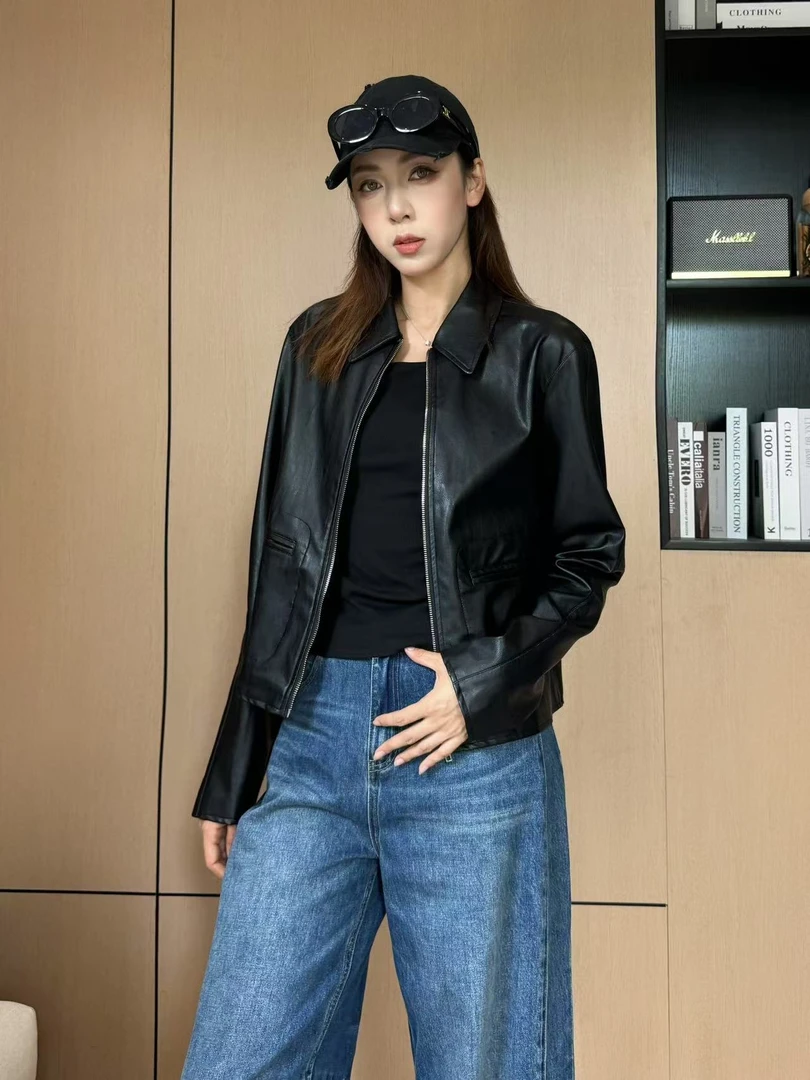 小皮衣高个子女新款2025超火酷飒风复古PU机车上衣秋外套AM25353