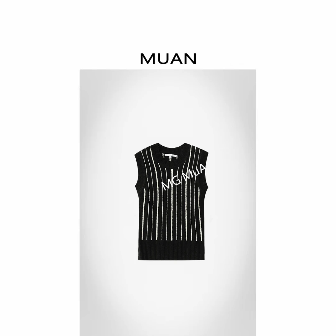 木岸MUAN：《流星雨马甲》定制宽松高级黑白竖纹无袖背心女DG3-032-1