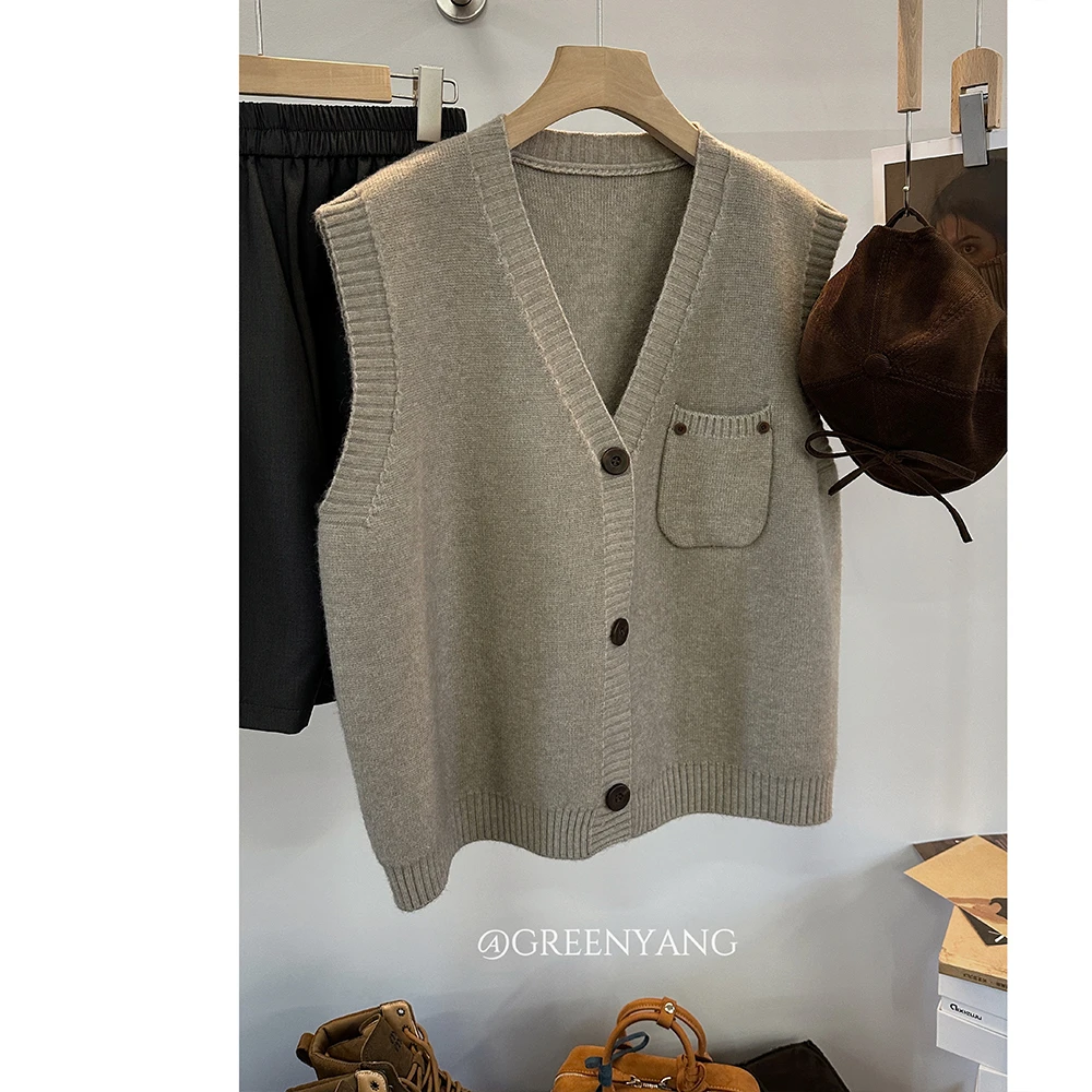 老羊家~女款毛线马甲外搭砍袖宽松慵懒风针织马夹叠穿无袖坎肩