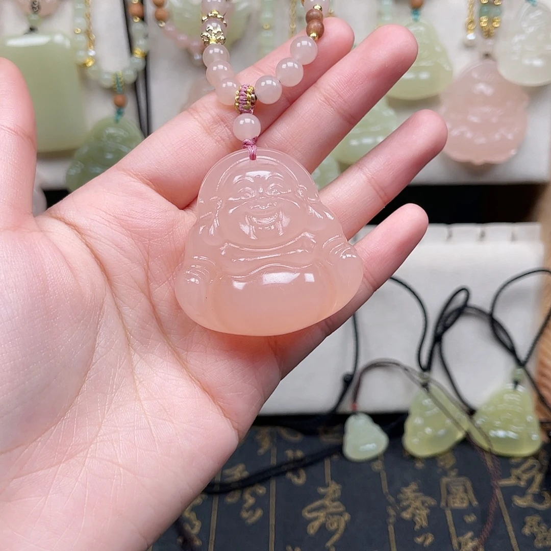 石英质玉未镶嵌颈饰43粉佛普通绳