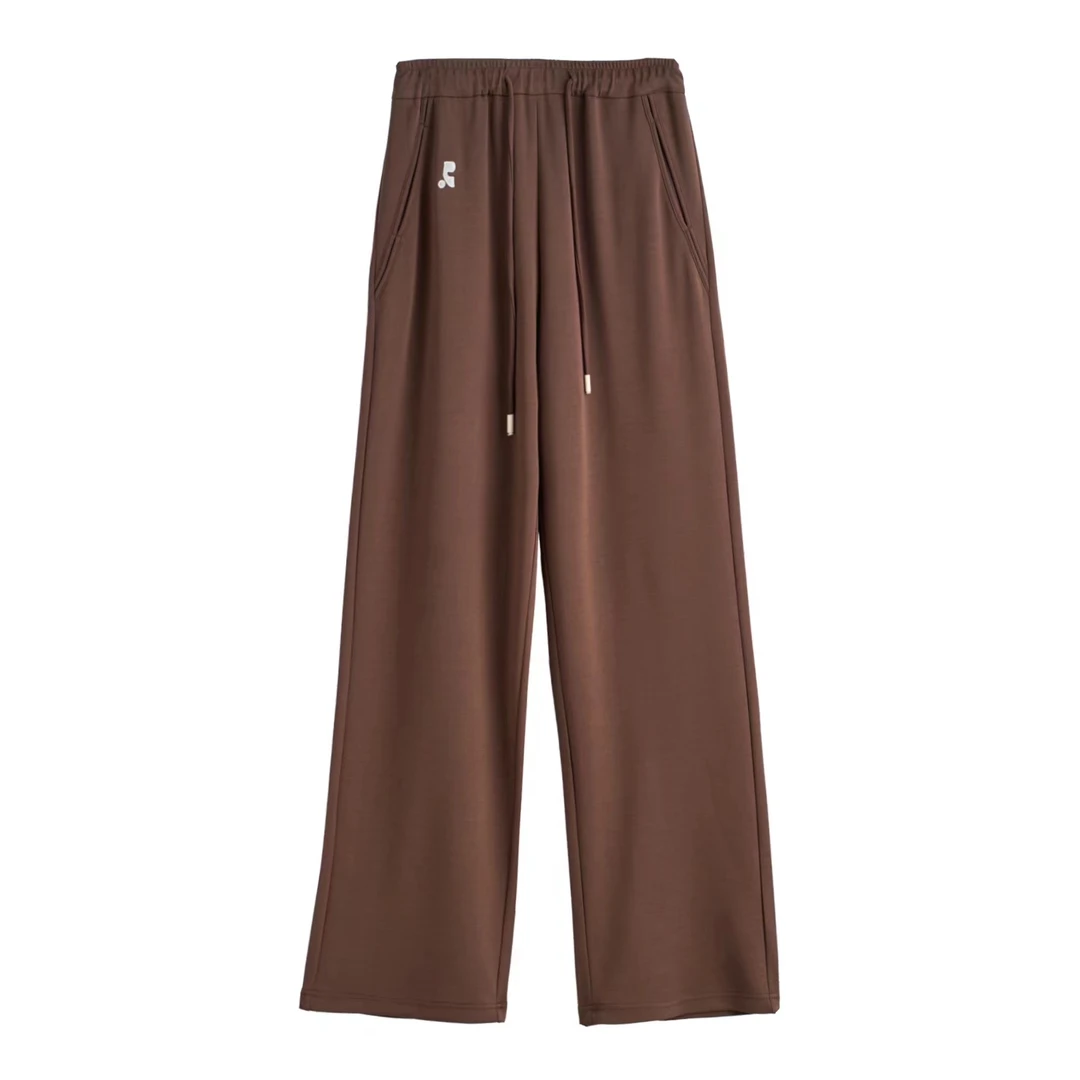 2025logo升级纯色设计感刺绣休闲裤女春夏新款拖地阔腿裤女裤