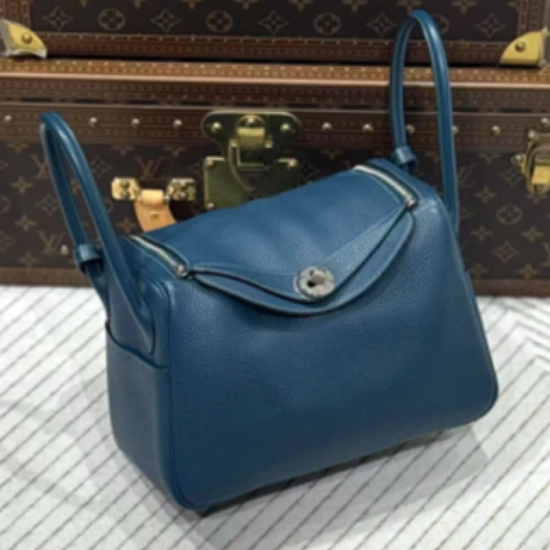 99新 Hermes/爱马仕 Lindy26普鲁士蓝银扣包 框R1tc皮/昊哥