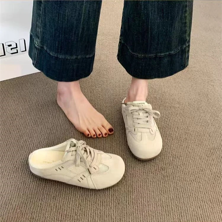 厚底网面德训鞋包头半拖鞋夏外穿2025新款一脚蹬休闲勃肯鞋凉拖鞋