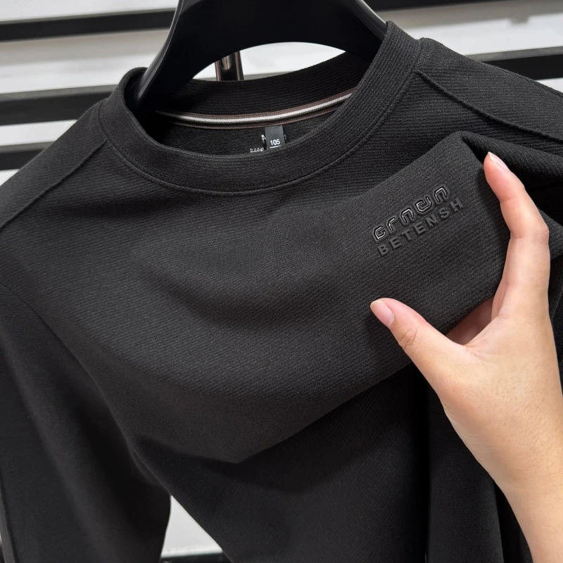 CATIA SELI秋冬季时尚插肩袖德绒男士圆领双面绒长袖磨毛打底卫衣