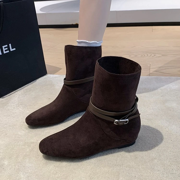 复古绒面牛仔西部靴女2025秋季新款内增高设计感废土风勃肯短靴子