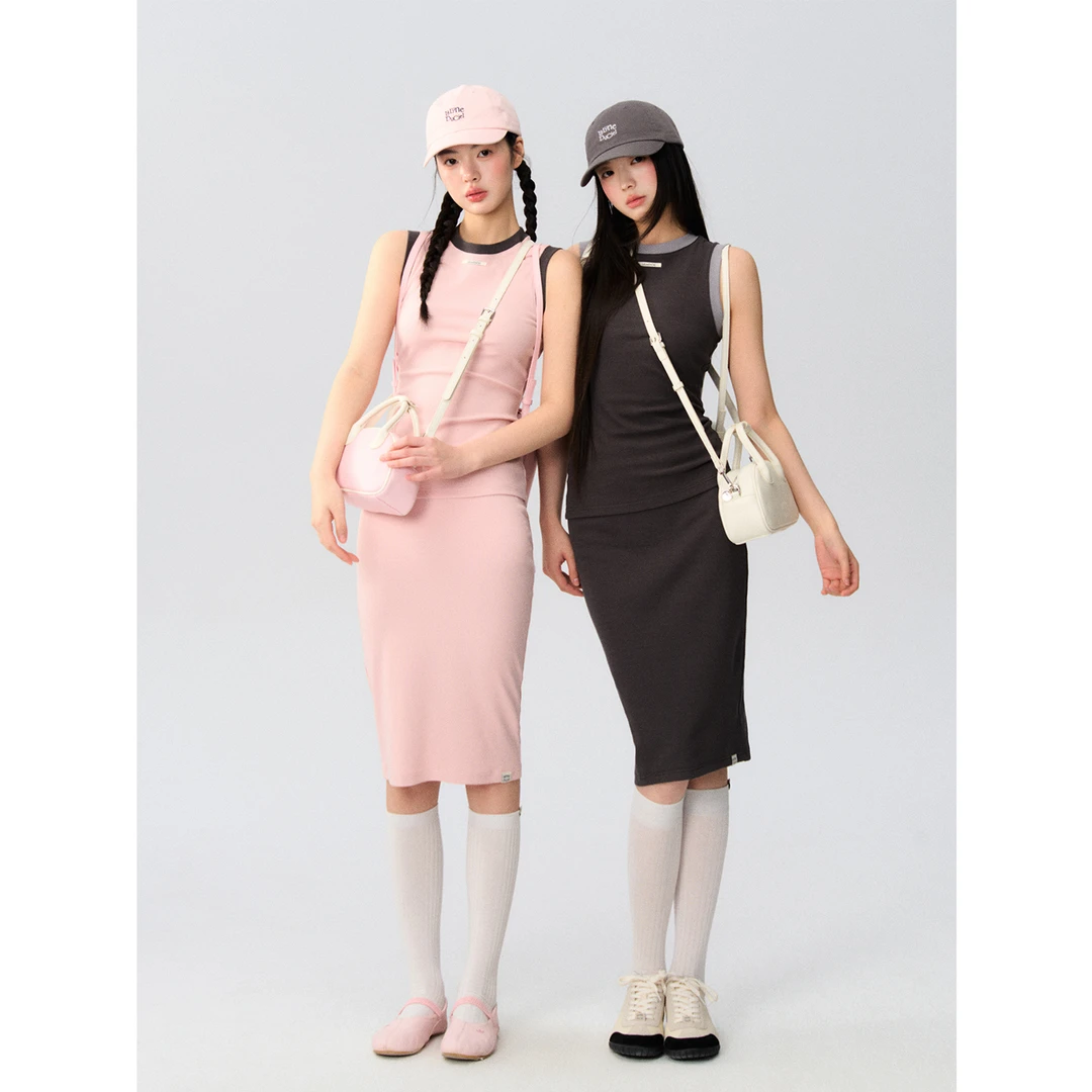 【LaluneDuCiel】LLDC 26号晚18点 针织纯色圆领背心包臀半身裙女