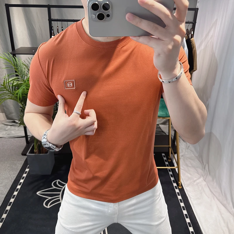 欧洲站短袖t恤男2025夏季新款圆领个性修身时尚设计感上衣潮牌帅
