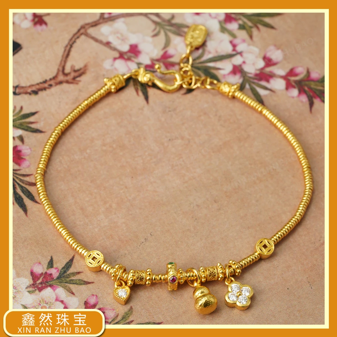 足金999福气满满四叶草小米珠珠手链 SL010