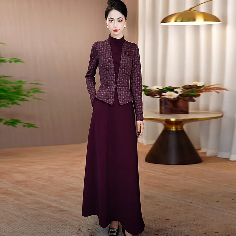 假两件连衣裙女2025秋季新款修身显瘦气质裙子长袖拼接优雅长裙