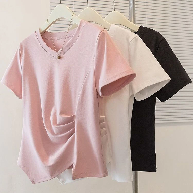 200斤大码女装胖MM夏季新款V领短袖T恤上衣