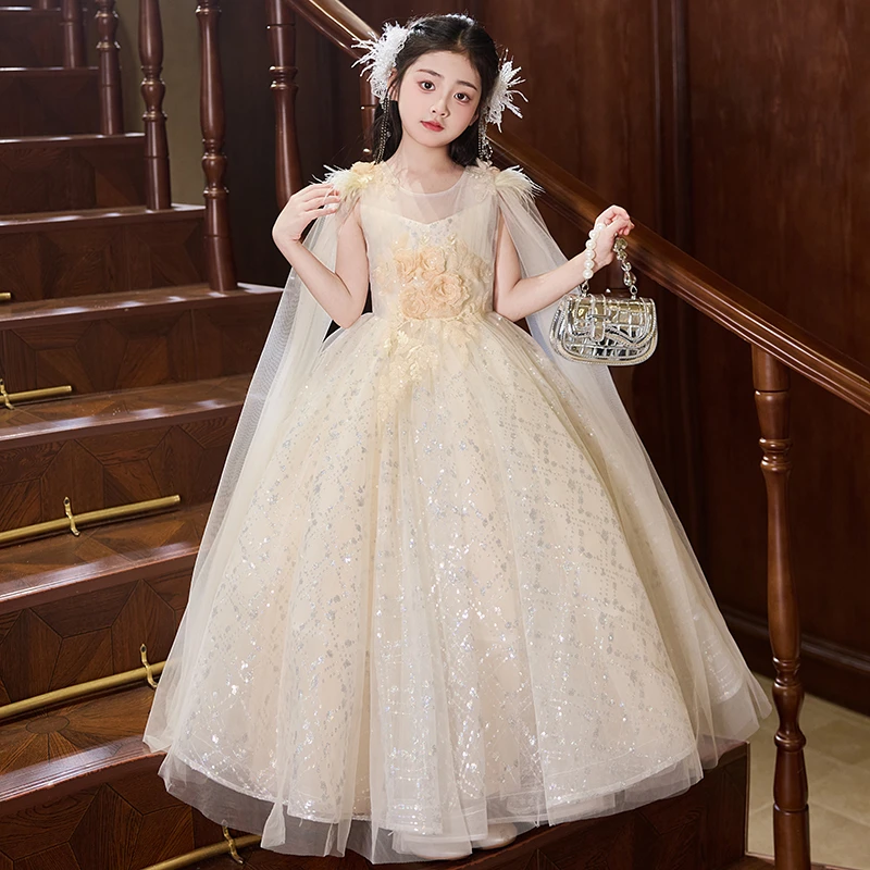 女童轻奢小众高端洋气儿童主持人走秀钢琴演奏礼服生日花童演出服