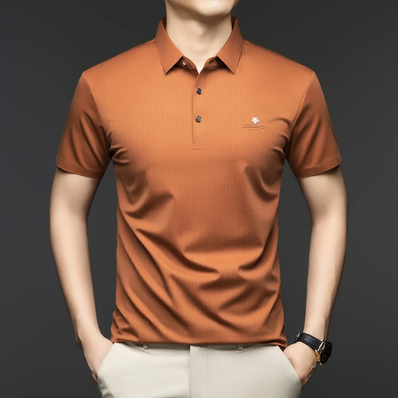 短袖夏季衬衫短袖夏季冰丝翻领短袖潮流高档上衣休闲男装t恤半袖