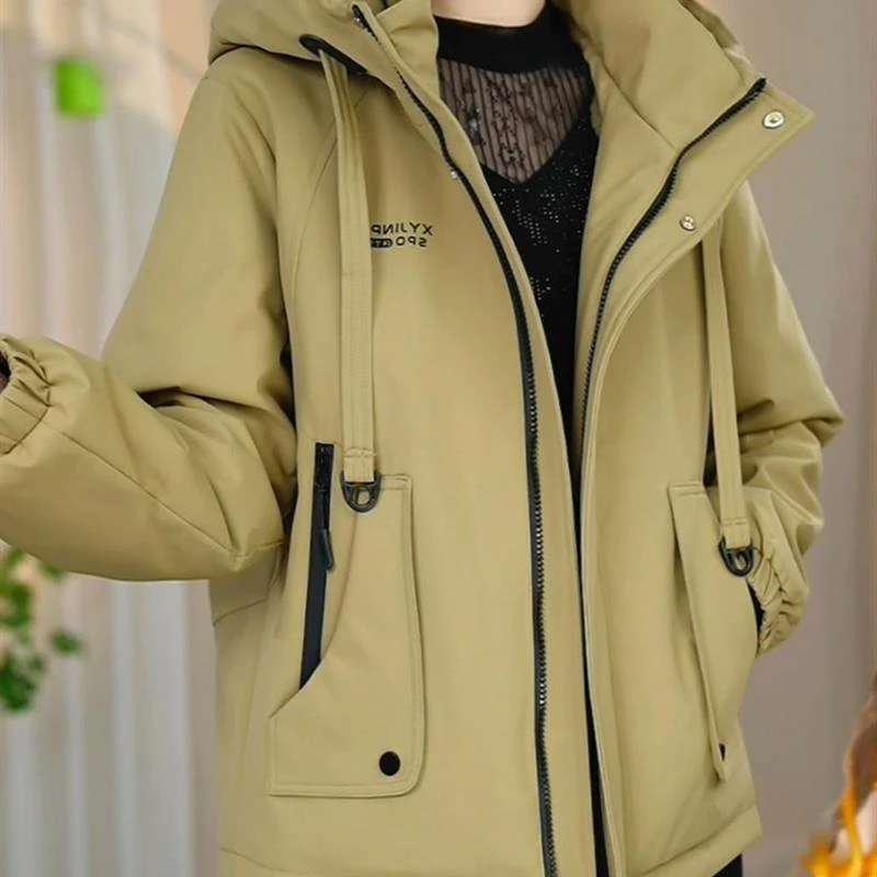 连帽外套冬季新款加绒加厚保暖时尚休闲女装I潮流百搭减龄派克服