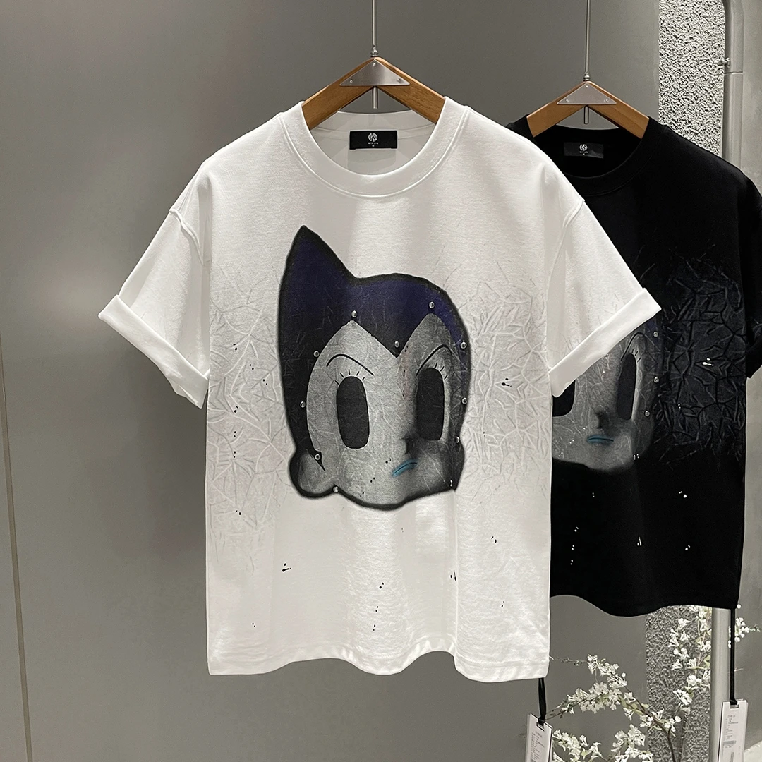 扎染印花阿童木休闲短袖2025夏季新款美式圆领T恤国潮牌情侣上衣