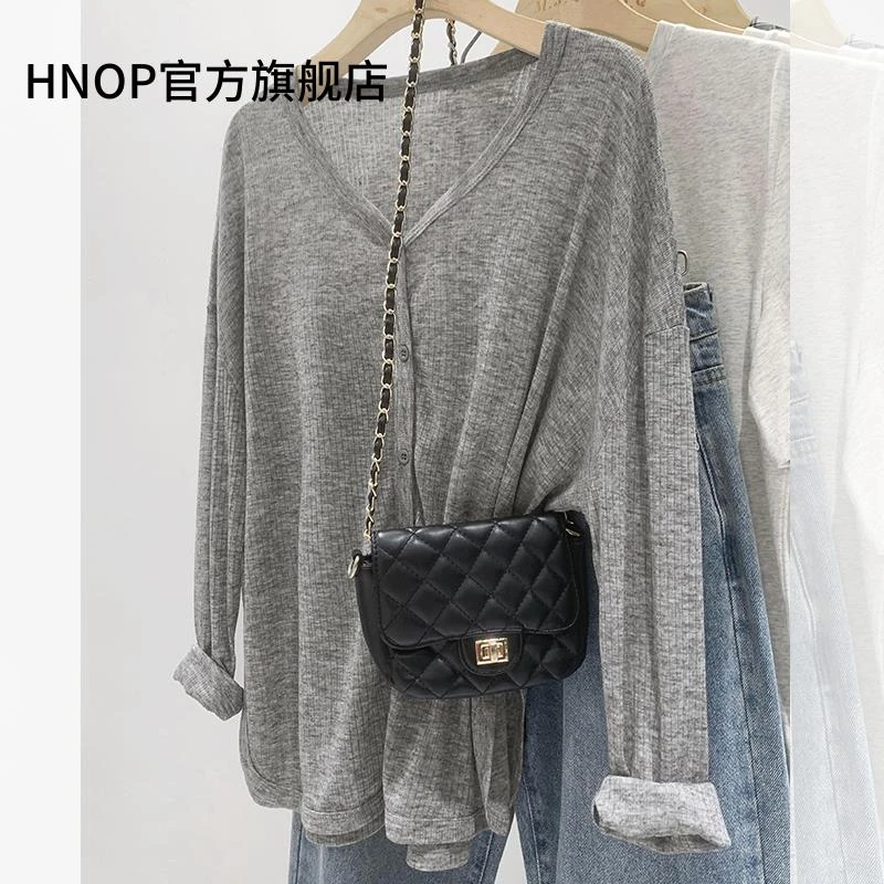 欧货V领慵懒风小众防晒针织衫女2025春夏薄款微透长袖T恤百搭上衣