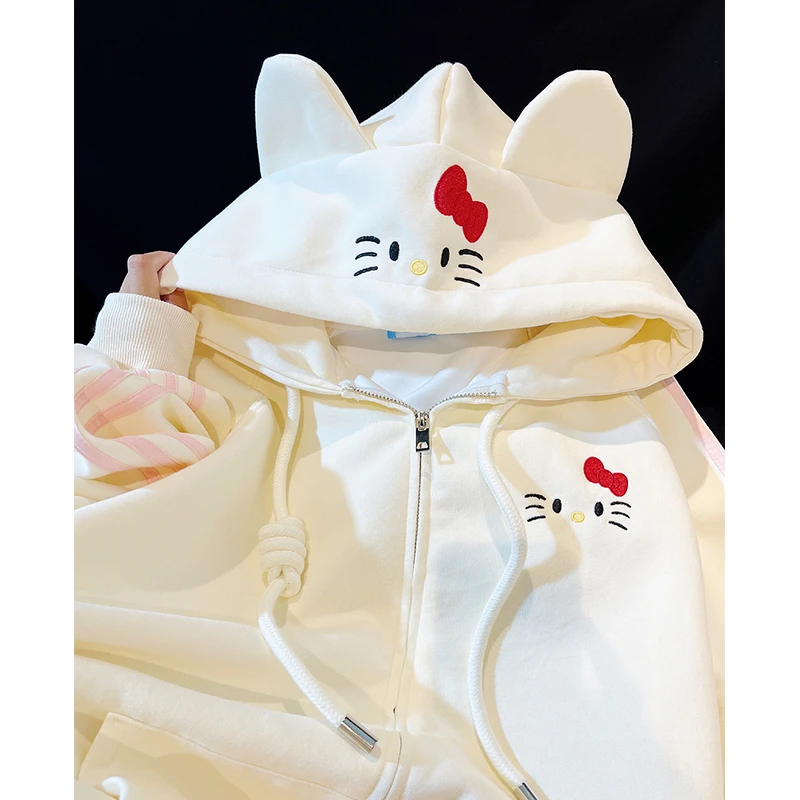 韩系可爱卡通猫咪休闲拉链开衫女秋冬2025新款中长款加厚显瘦外套