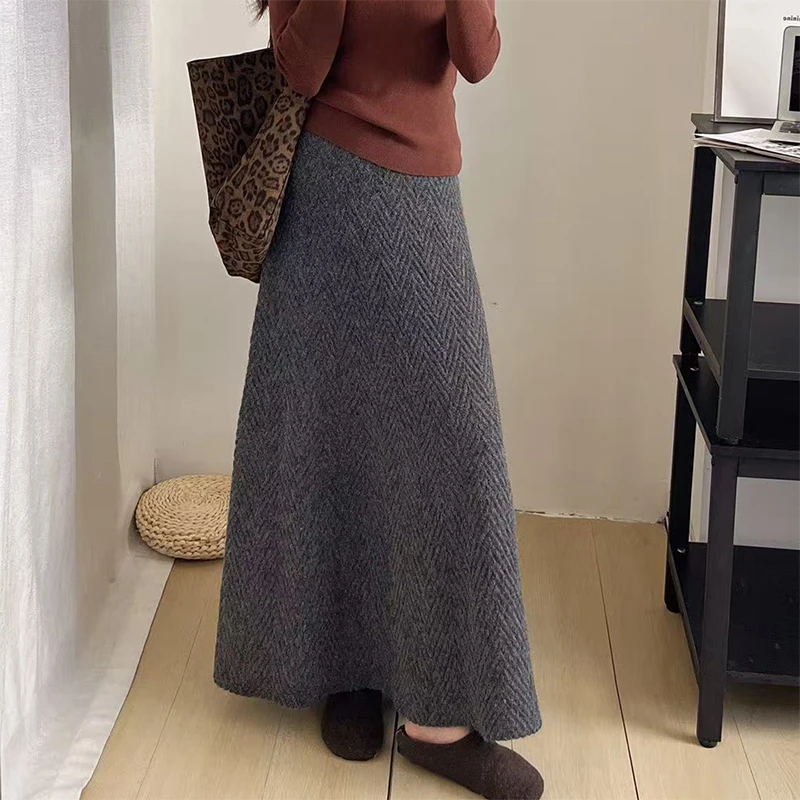 加厚秋冬毛织裙毛线半身裙女2025新款高腰显瘦慵懒风长裙a字半裙