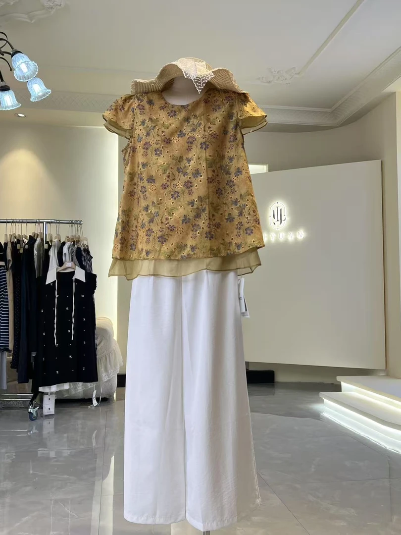 李园家2号店-8865-新款夏季新中式圆领休闲风衬衫两件套