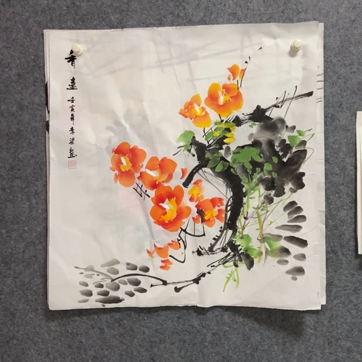 国画迎春花68厘米斗方