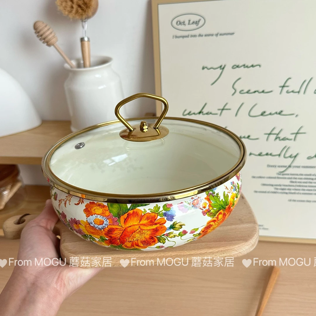 蘑菇家居20cm依兰花元宝盆田园复古防磨和面盆耐热防霉小清新厚款