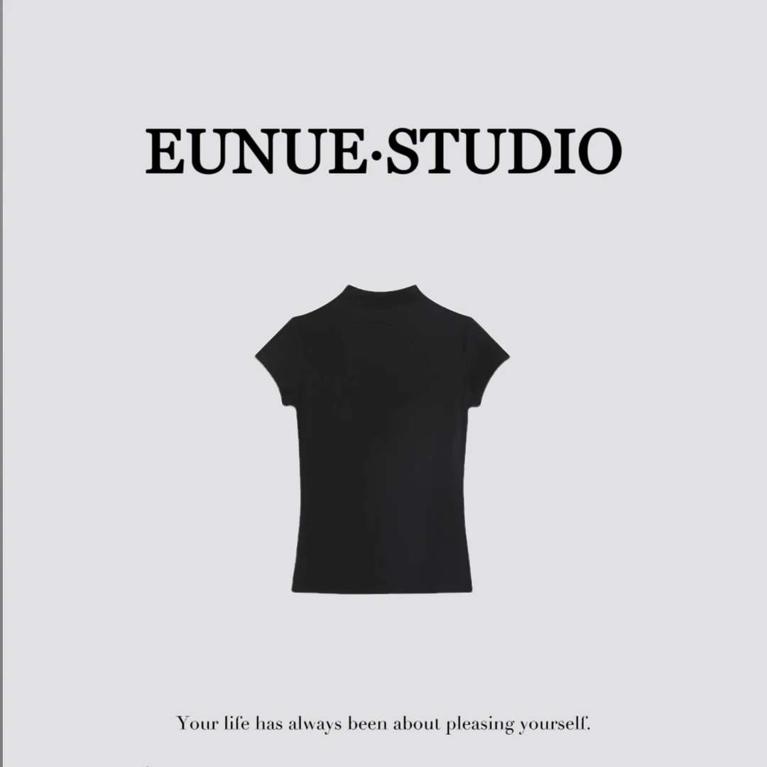 MEIDOU-6007【韩系高领T恤】显瘦短款百搭夏季