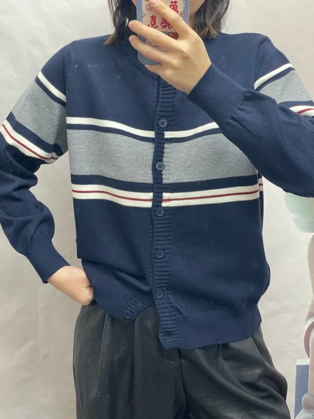 008#毛衣针织春秋韩版宽松休闲开衫撞色