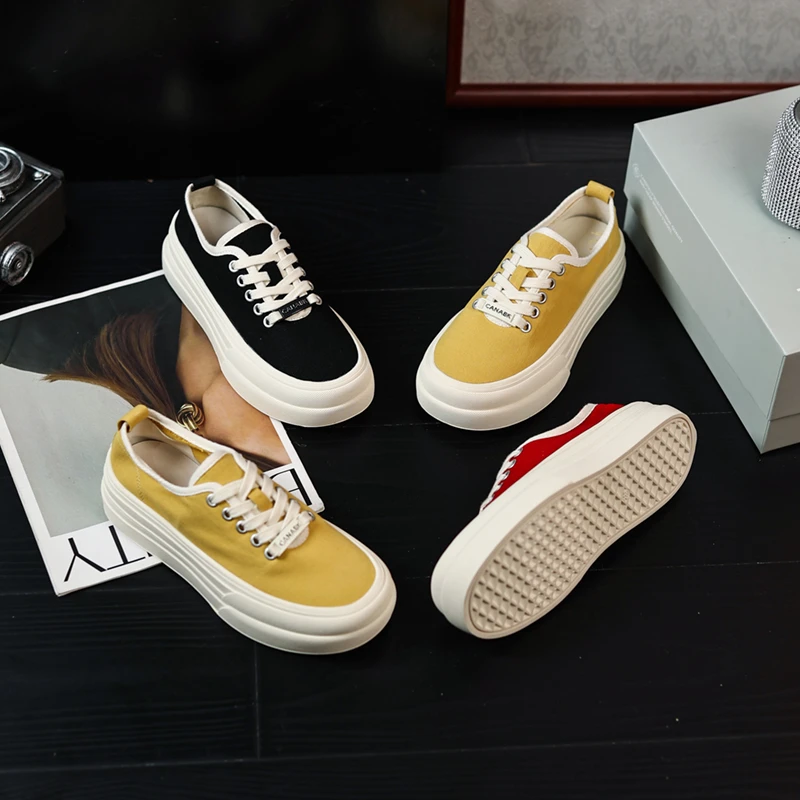 帆布鞋女2025夏季平底4CM板鞋韩版百搭休闲鞋女鞋AL50D100