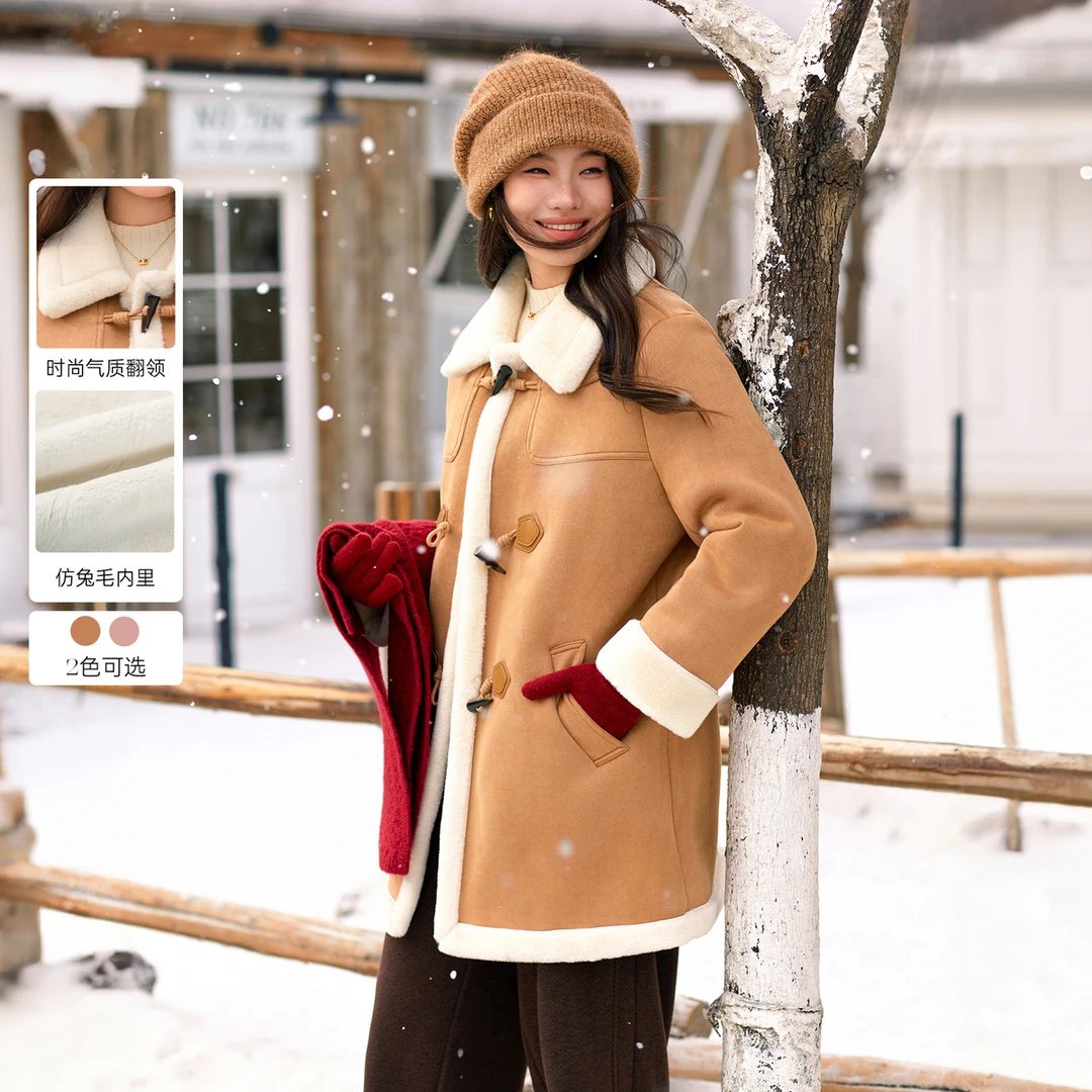 【复古美拉德空气层复合仿兔毛外套】纤莉秀W大码女装外套QK0620