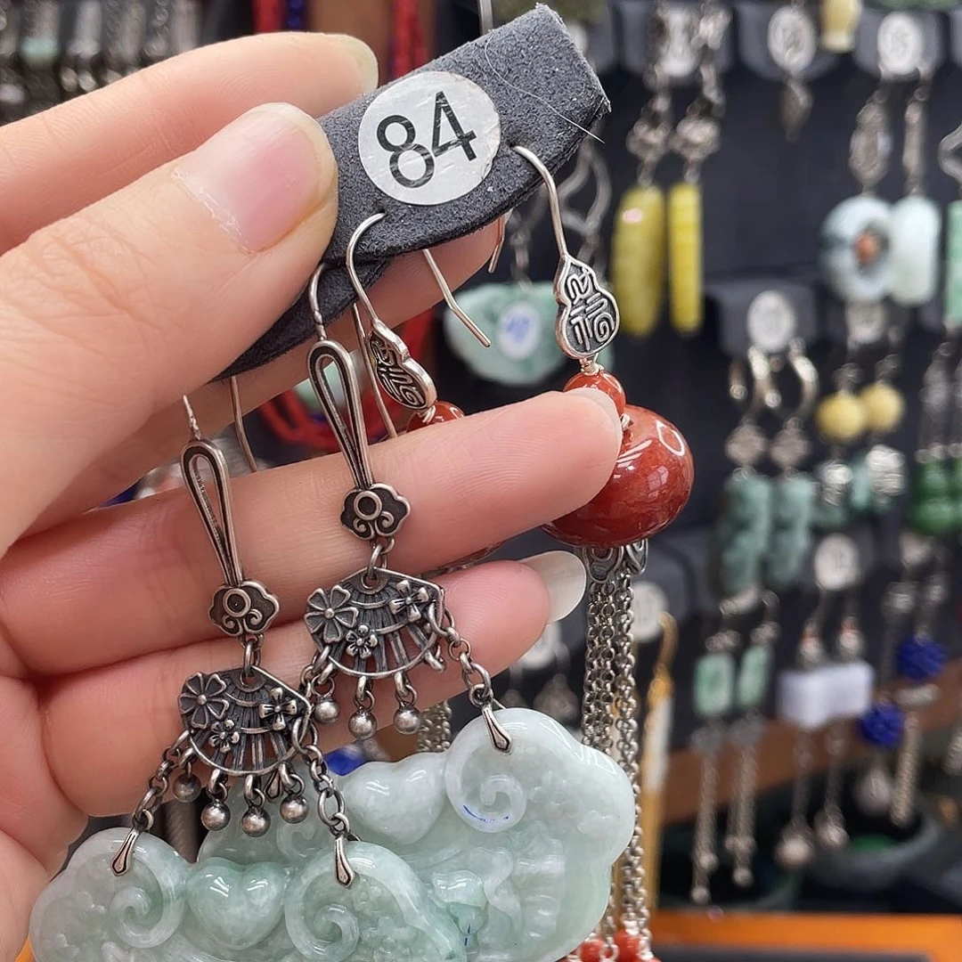 翡翠耳饰银S925镶嵌安*776fghhhgh